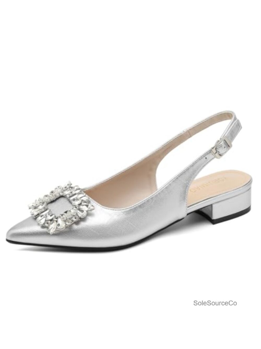Slingback Low Heel Pumps Pointed Toe Faux Leather Dress Shoes
